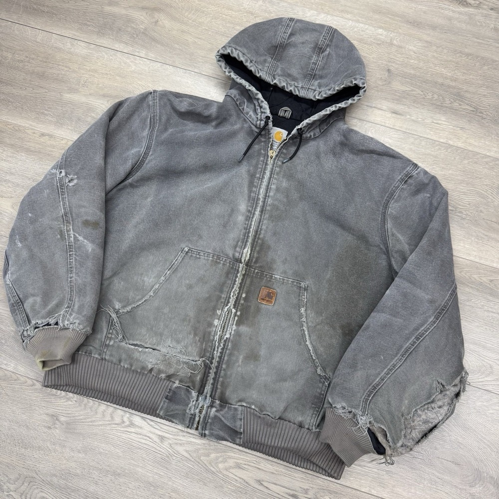 Carhartt‎ Gray THRASHED Jacket Men's Sz XL Skater Punk Grunge DISTRESSED